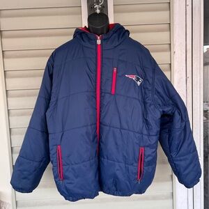 NFL Pro Hooded Puffer Jacket Adult Size 2XL Blue Long Sleeves Full Zip Polyester